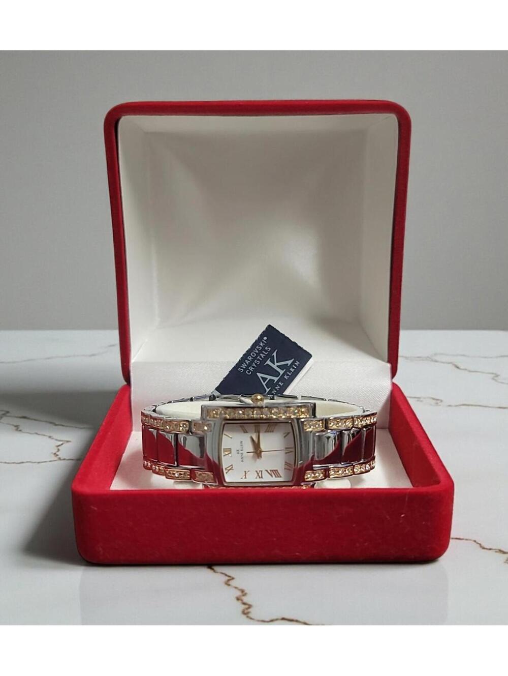 Vintage Anne Klein Swarovski Crystal Watch Gold Roman Dial Two-Tone Band Unused